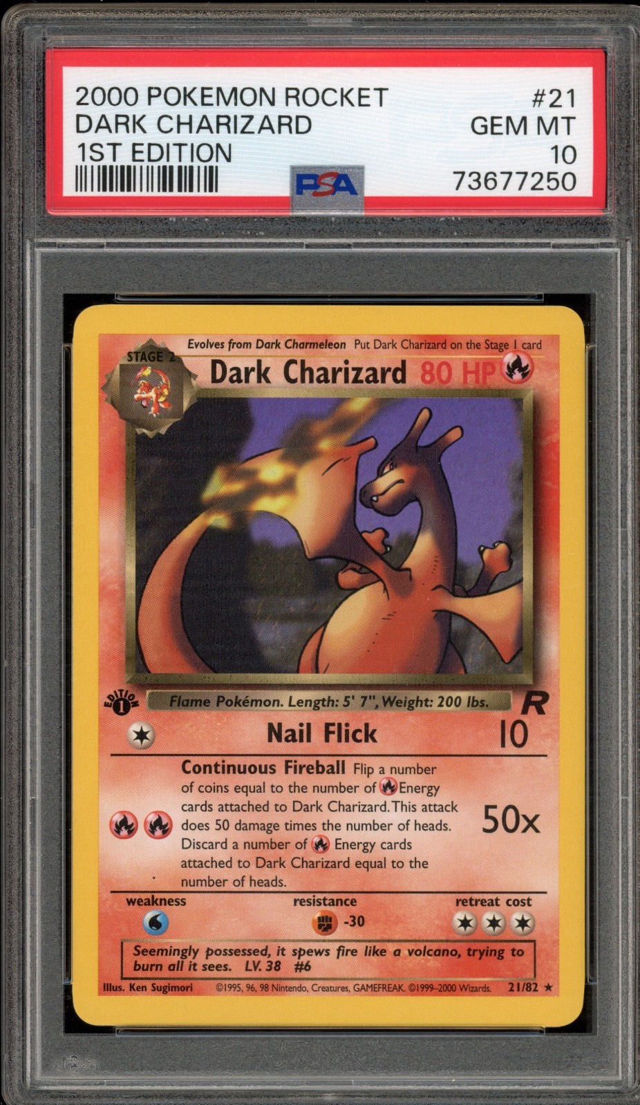 Pokemon Dark Charizard Team Rocket 1st Edition NON Holo Rare #21 PSA 10 Gem Mint