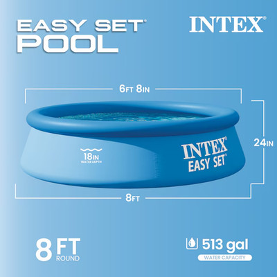 Intex 28106EH 8 X 2 Foot Easy Set Inflatable Circular Vinyl Swimming Pool Blue