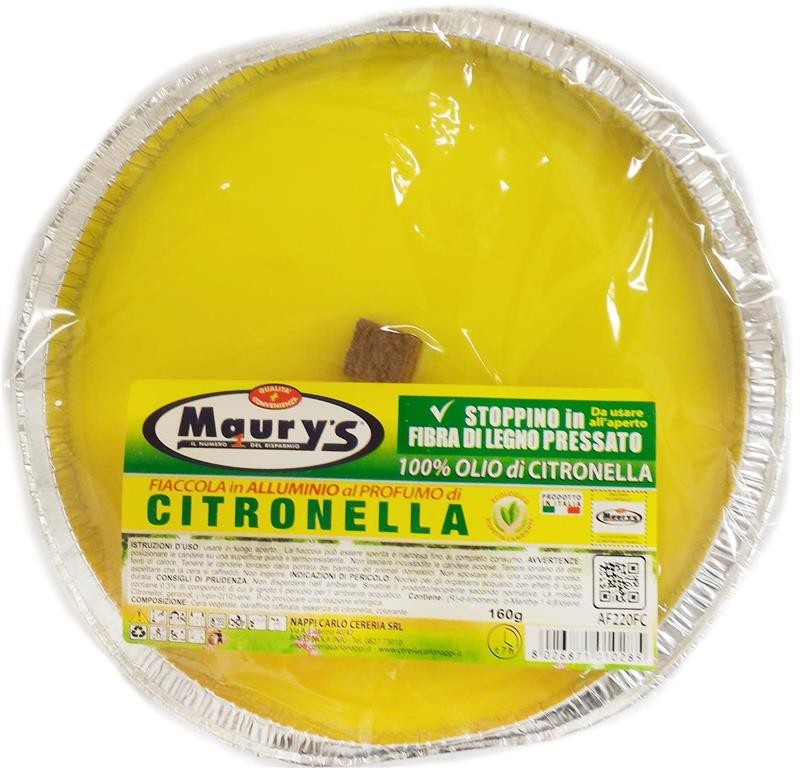 MAURY'S SET 6 CANDELE CITRONELLA BASE ALLUMINIO STOPPINO LEGNO 16,5 CM