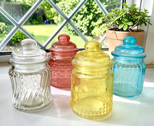 Apothecary Glass Candy Spice Jars w/ Lids 10 oz Set of 4 Kitchen Bathroom Jars