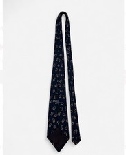 Polo Ralph Lauren Navy Paisley Silk Tie Made in USA Handcrafted 57.5  