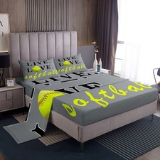 Softball Bed Set for Girls Boys Queen Sports Game Bed Softball Lover Room Dec...