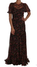 Dolce & Gabbana Black Floral Roses A-Line Shift Women's Gown Authentic