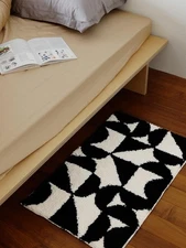 Black Geometric Patchwork Area Rug,Microfiber Absorbent Non-Slip Throw Rug,TP...