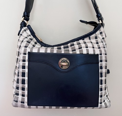 Spartina 449 Reed Handbag & Wallet Linen + Leather Black White Daufuskie Island - Picture 3 of 17