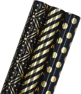 LZRINUE 3 Rolls Birthday Gift Wrapping Paper, 43Cm * 3M Metallic and Brilliant Wrapping