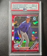2019 Bowman Draft Jordan Groshans Red Cracked Ice 1/5 Sapphire PSA 10 GEM MINT
