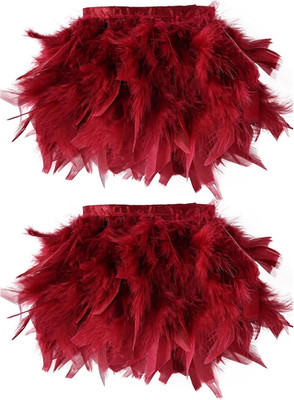 Wine Red Turkey Feathers Trim Fringe 4Yard 4-6Inch for Party Clothing DIY Sewing