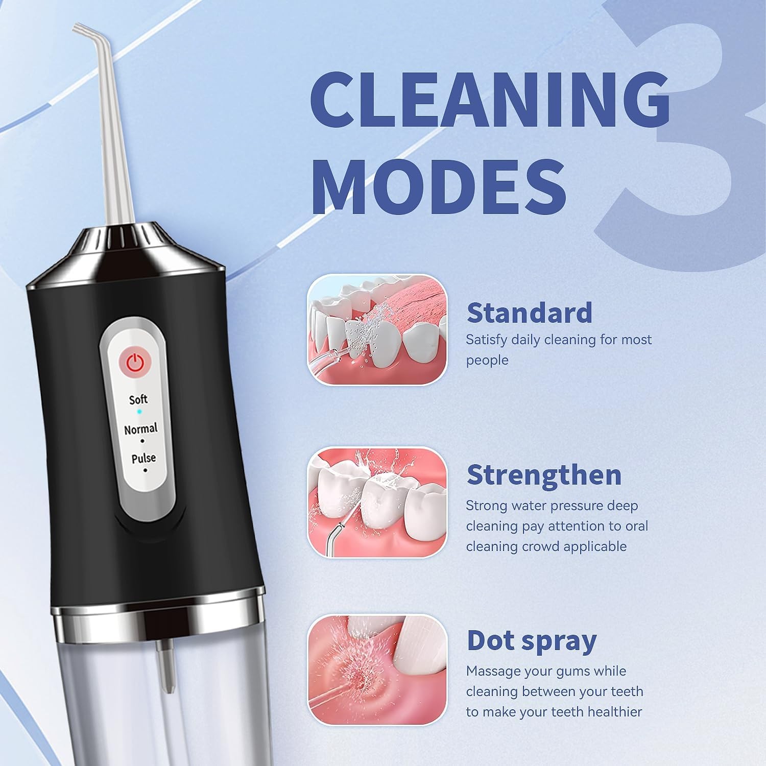 Water-Flosser-Cordless-Teeth-Cleaner Water Dental Flosser with 3 Modes 4 Jets Re