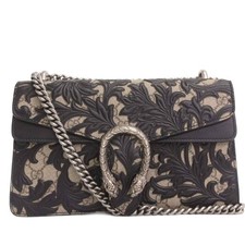 Gucci GG Supreme Black Beige Arabesque Chain Shoulder Bag Very Good Unisex 16.5i