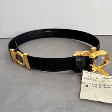 Salvatore Ferragamo Mod.23-2101/01 Leather Belt Black with Gold Hardware Size 95