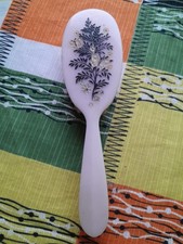 Vintage Plastic  Nylon  Hair Brush Engraved Flowers Butterflies