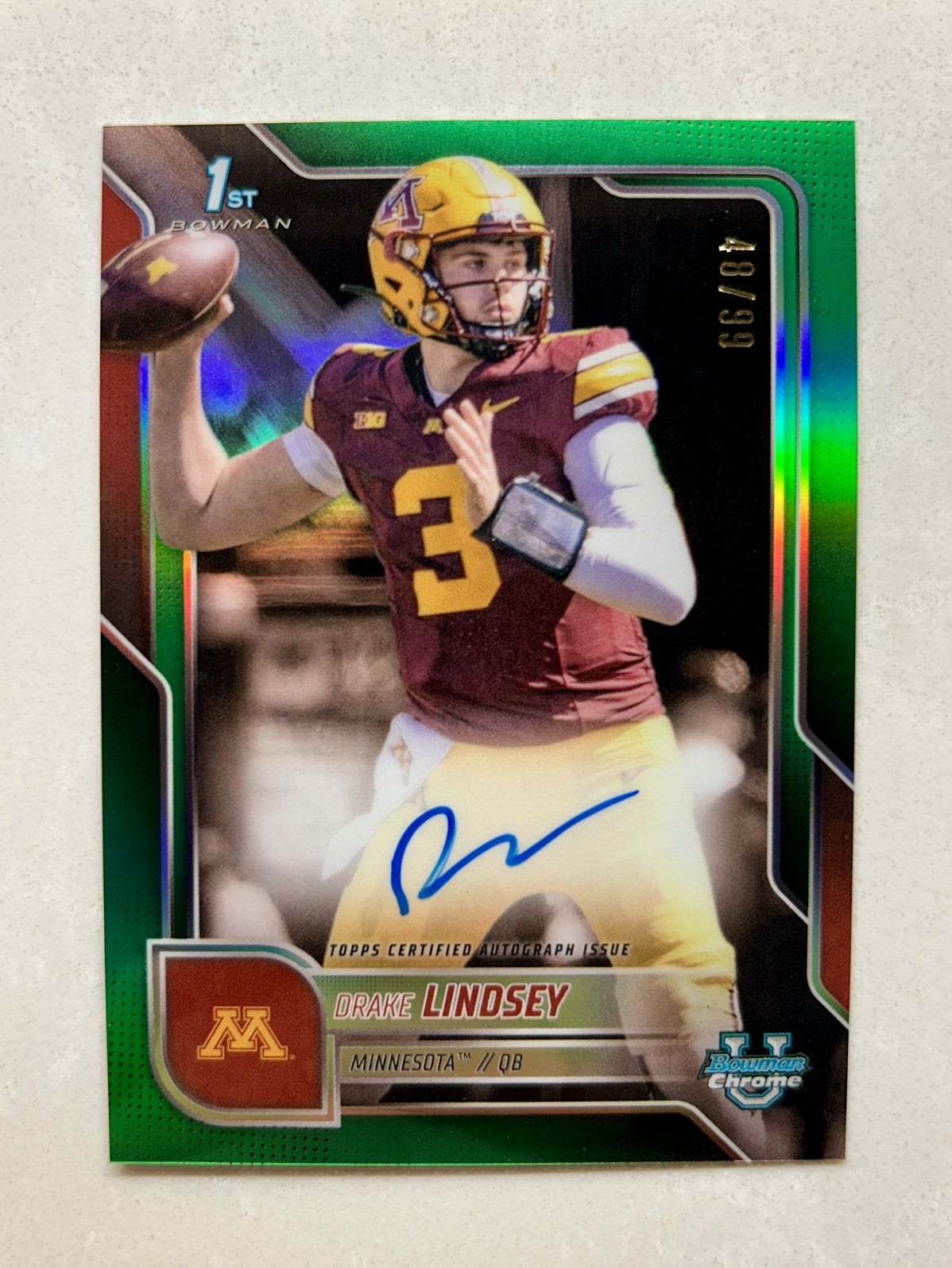 2025 Bowman University Chrome DRAKE LINDSEY 1st Green Auto /99 Minnesota! 🔥