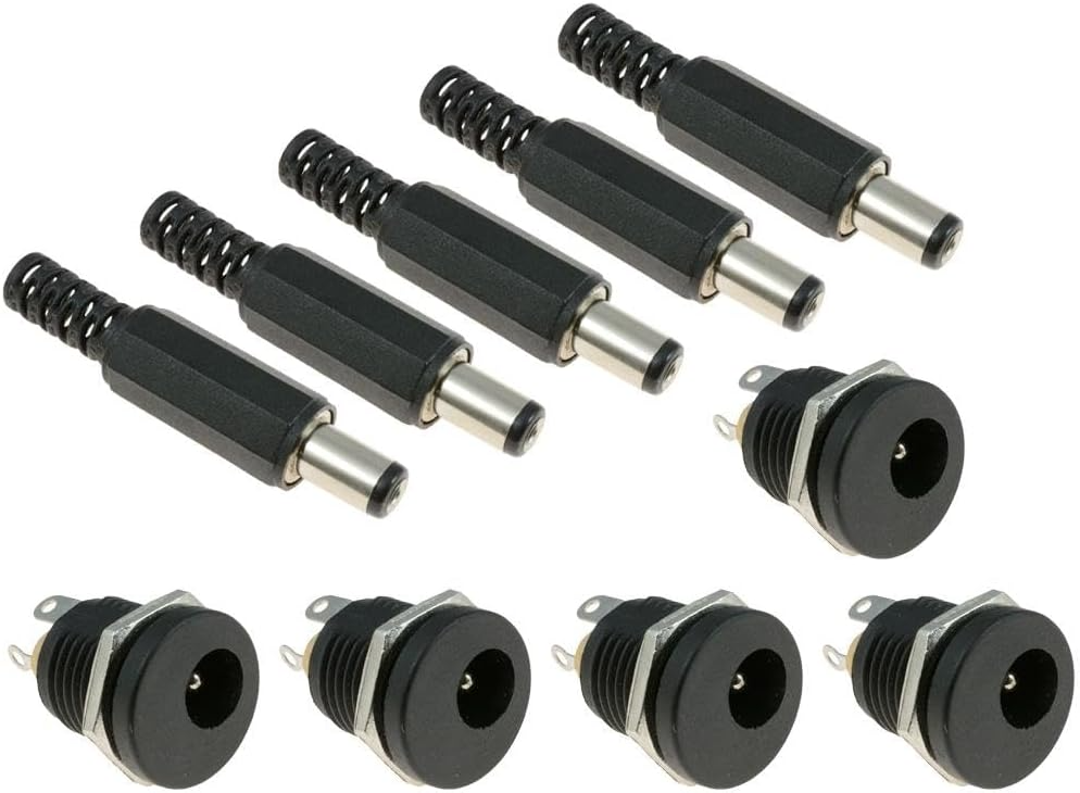 5x 2.5mm x 5.5mm Male Plug + Female Socket Panel Mount Jack DC Connector