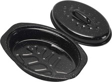 13 Inch Small Roasting Pan with Lid - Covered Oval Roaster - 13 Inch, Black