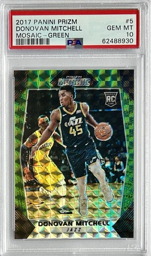 Donovan Mitchell Rookie Card 2017 Panini Prizm Mosaic Green PSA 10