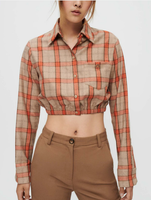 Maje Damen Hemd Orange Kariert Seidenmischung Cropped Gr. 3 L Fr 40 MFPCM00357