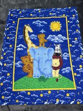 Vintage Baby Blanket Zoo Sun And Moon Animals Handmade Crib Quilt 33x42