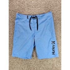 Hurley Board Shorts Boys 16/28 Blue Heathered Lace Up Swim Trunks Logo