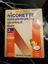 Nicorette 2mg Fruit Chill Gum 160ct Value Pack Stop Quit Smoking Aid Nicotine