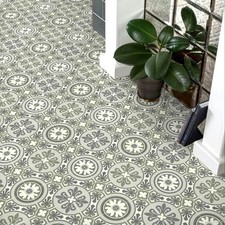 Green Moroccan Tile Effect Cushioned Vinyl Flooring Sheet Lino Roll For Kitchens