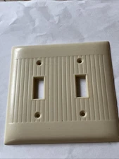 Vintage Sierra Electric Ivory Ribbed Bakelite 2 Gang Switch Cover w/ Screws