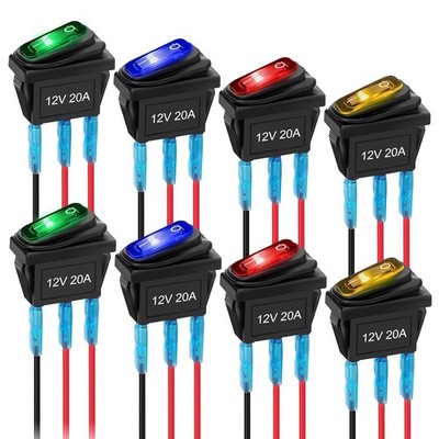 Linkstyle 8Pcs 12V Rocker Switch, 20A SPST 3 Pin ON/Off Waterproof Toggle Switch