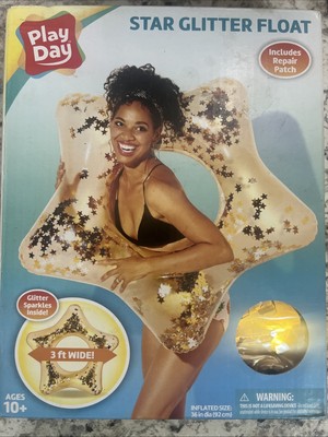 New Play Day Star Glitter Float 36  Wide Gold Age 10+ Incl Repair Patch FreeS&H