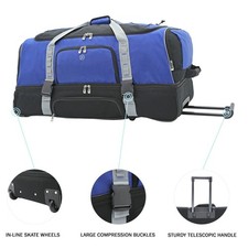 36in Polyester Drop-Bottom Rolling Duffel with Telescopic Handle for Trip Travel