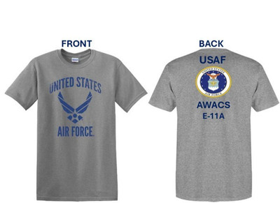 AIR FORCE* E-11A  * AWACS*USAF 2-SIDED SHIRT. USAF LICENSED