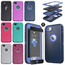 For iPhone 7 Rugged Case Hybrid Soft Phone Cover 3in1 Layers / Screen Protector