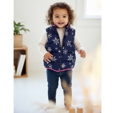 Gymboree Girls Snowflake Puffer Vest  Navy Pink Winter Coat  Size S 6-8