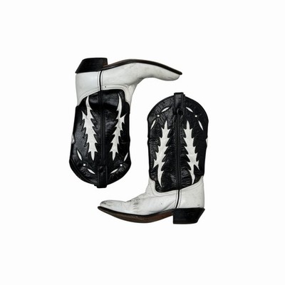 Vintage Code West Westernstiefel US6,5 UK5,5 weiß und schwarz Leder Cowboystiefel