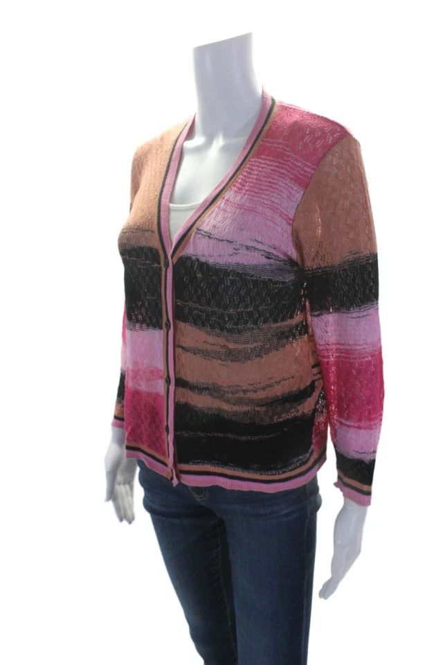 Cárdigan suéter rosa talla M Diane Von Furstenberg a rayas con botones para mujer Foto 2 de 4