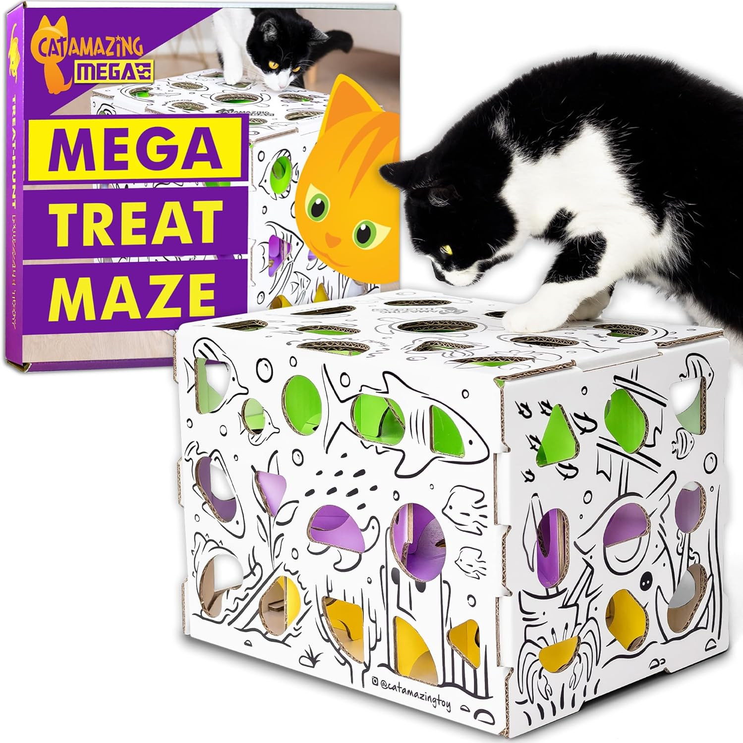 Mega - Scatola Puzzle Interattiva per Gatti - Labirinto E Mangiatoia - Giocattol