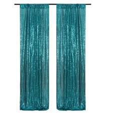 2 Panels 2x8 Ft Teal Sequin Backdrop Curtains Photography Party Decoration