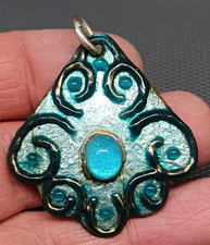 BIJOU - Très beau pendentif émaux sur cuivre + cabochon #47