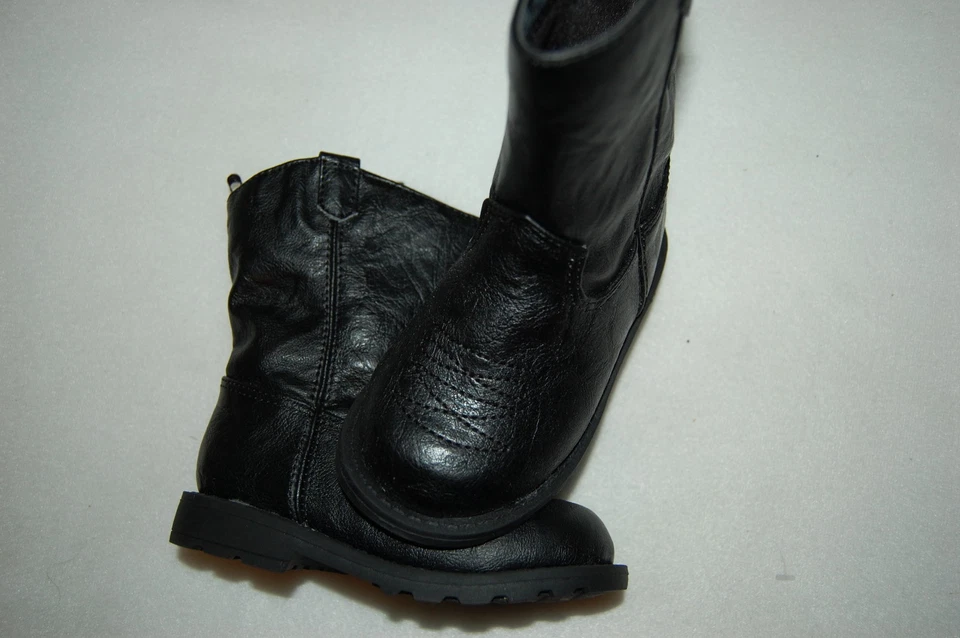 Bebés Niñas BOTAS VAQUERAS NEGRAS MODA Cuero Sintético SUELA GRUESA Talla 2 3 4 5 6 Foto 2 de 3