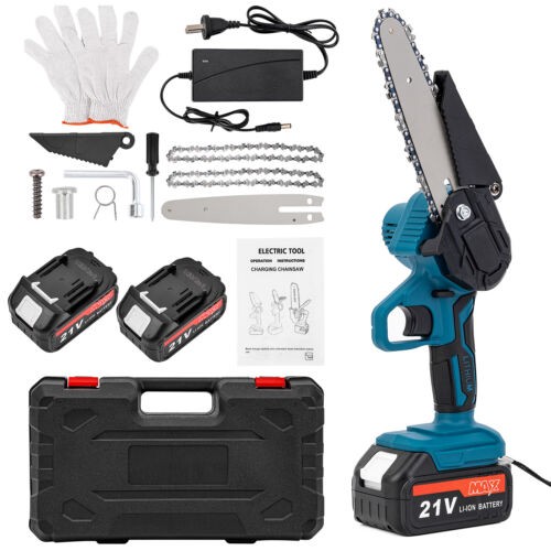 6" Mini Cordless Electric Chainsaw 2X Battery-Powered Wood Cutter Rechargeable - Picture 5 of 14