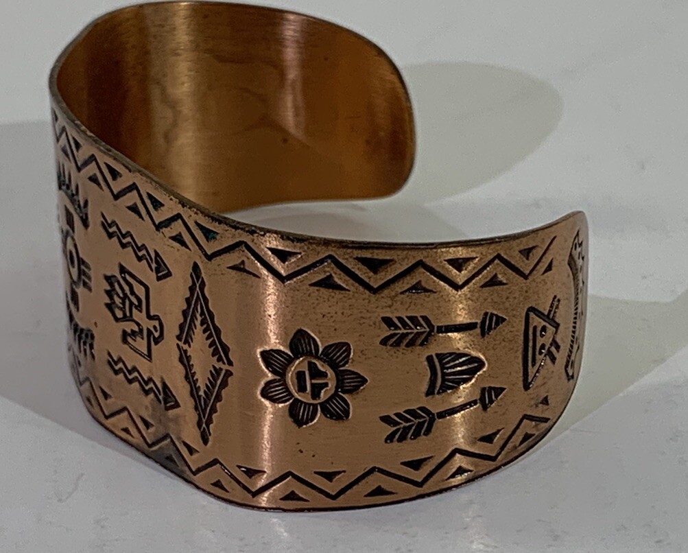 Solid Copper Bracelet Native American Stamped Thu… - image 7