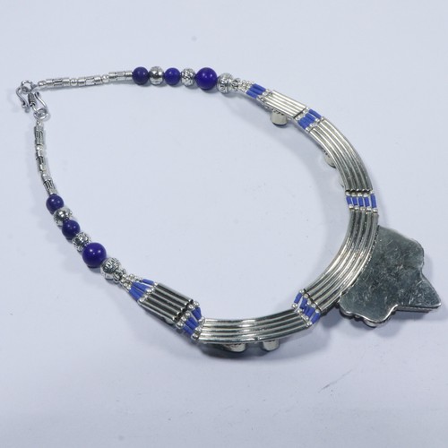 Hermoso collar reina joyería tibetana artesanal con cuentas de lapislázuli azul - Imagen 3 de 7