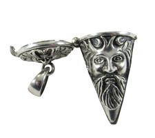 Solid 925 Sterling Silver Hinged Green Man Pendulum Pendant for