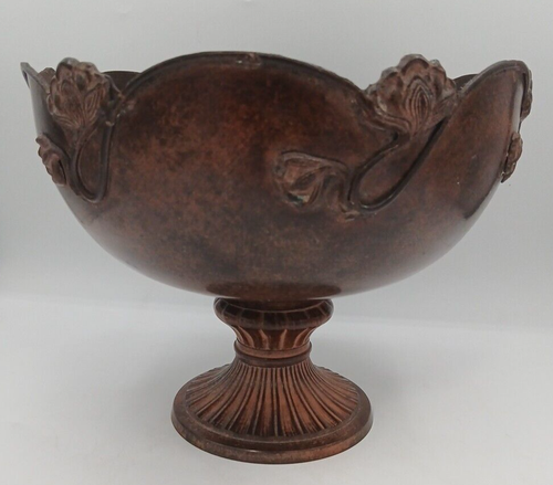 Vintage Metal Rustic Bowl with Ornate Floral Design with Classic Pedestal Stand - Picture 3 of 13