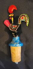 Hand Painted Ceramic Black Rooster Cork w/ Pourer Bottle Stopper - Portugal