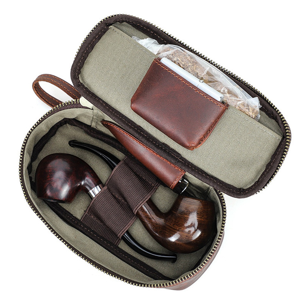 Genuine Leather Tobacco Smoking 2 Pipes Portable Clutch Bag Travel Pipe  Case Box