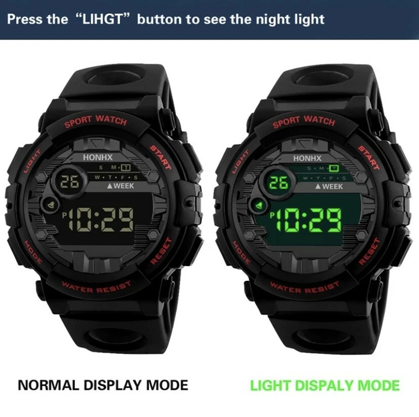 Relojes para hombre negro militar ejército caminar deportes digital LED a prueba de golpes reloj Reino Unido Foto 3 de 4