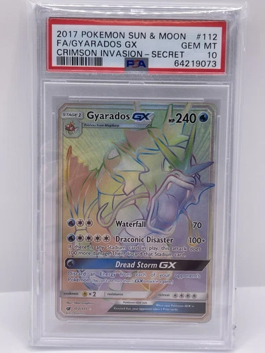 2017 Pokémon Crimson Invasion Gyarados FA 112/111 Secret Rainbow Rare PSA 10