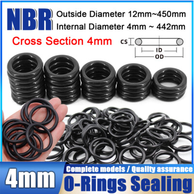 Nitrile Rubber NBR O-Rings Seals, Cross Section 4mm, ID 4mm~442mm O Ring Sealing