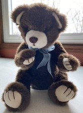 BROWN BEAR Stuffed Toy W/ Blue Ribbon