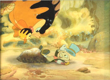 JIMINY CRICKET AND FISH, TRIMMED CELS ON KEY 12FLD DISNEY PROD. BG, MINT, FRAMED